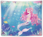 HZOHNAGO Mermaid Girls Tapestry Watercolor Mermaid Princess Pink Hair Pattern for Kids Room Decoration Printed Wall Tapestry Wall Hanging for Bedroom Living Room Dorm 60" W x 50" H