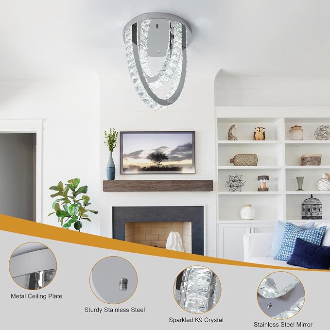 Modern Crystal Ceiling Light Chandelier, Flush Mount Lighting Fixture Pendant Ceiling Lamp Light for Living Room Bedroom Dining Room Hallway