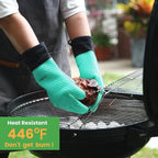 GEEKHOM BBQ Gloves Heat Resistant Oven Mitts - Silicone Grilling Gloves with 13.7" Arm Protection - Waterproof Pot Holder Non-Slip for Men & Women, Kitchen Outdoor Cooking, Baking, Camping, Turquoise