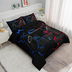 Axolotl Gamer Comforter Sets Twin,Geometric Honeycomb Gaming Bedding Sets,Video Games Comforter,Gaming Bedding Set,Game Console Comforter Set for Kids Boys Girls Teens,1 Quilt 2 Pillowcases,Blue Red