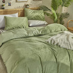 Wellboo Sage Green Velvet Comforter Sets California King Light Green Fluffy Bedding Cal King Solid Color Flannel Quilt Women Men Grass Green Comforters Micromink Sherpa Fuzzy Warm Plush Bedding Soft