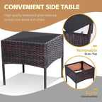 Patio Furniture Set 3 Pieces All-Weather Rattan Outdoor Furniture Patio Chairs with Tempered Glass Table for Porch Bistro Balcony Bistro Set(Brown/White)