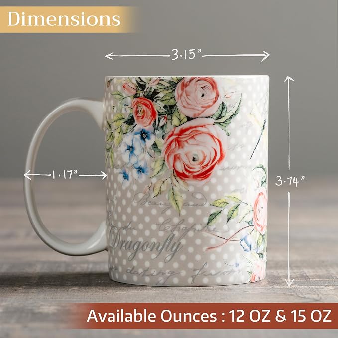 Maison d' Hermine Coffee Mug with Handles Tea Cups (12 Ounce, Pack of 1) | Fine Bone China Coffee Mugs for Hot Beverages Cappuccino Latte Home Restaurant Hotel Spring Summer -Champ De Mars - Dotty