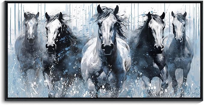 DUNHUANG ART Rustic Equine Gallop Canvas Wall Art - Stunning Horse Themed Decor for Living Room, Bedroom, Office - Horse Pictures Wall Decor 20"x40"