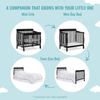Aden 4-in-1 Convertible Mini Crib In Black, Greenguard Gold Certified, Non-Toxic Finish, New Zealand Pinewood, With 3 Mattress Height Settings