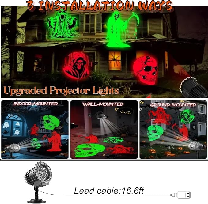 Halloween Projector Lights Outdoor,2025 Upgraded 3D HD Dynamic Skull Ghost Decorations Light,Waterproof Holiday Light,Terror Atmosphere Maker Night Light for Home Window Wall Halloween Decor