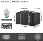 Aoxun 9.4x7.3x6.5 FT Outdoor Storage Shed, Garbage Can, Outdoor Metal Shed for Tool, Garden, Bike, Placed in Patio, Garden (Black)