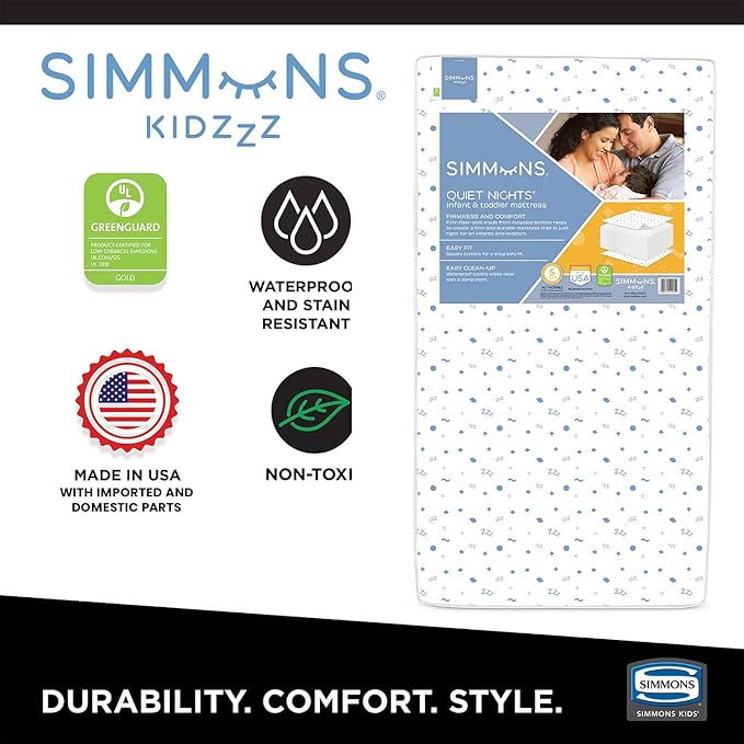 Delta Children Tribeca 4-in-1 Baby Convertible Crib + Simmons Kids Quiet Nights Crib and Toddler Mattress Made from Recycled Water Bottles/GREENGUARD Gold Certified [Bundle], Grey