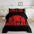 Erosebridal Kids Baseball Twin Size Bedding Set Red Black Sports Comforter Set for Boys Girls Teen,Reversible Black Quilt Comforter Soft Lightweight for All Season,1 Comforter and 1 Pillow Case