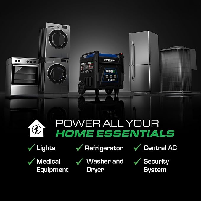 DuroMax XP11000iHT 11,000-Watt Tri Fuel Portable Digital Inverter Generator - Gas, Propane & Natural Gas, Remote Electric Start, Whole Home Power Backup, Transfer Switch Ready, RV & Emergency Ready