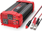 BYGD 300W Car Power Inverter, DC 12V to 110V AC Vehicle Plug Adapter Converter with 4 USB Quick Charging Ports and Dual AC Outlets Car Charger Equipped Cigarette Lighter Cable and Battery Clamps Red