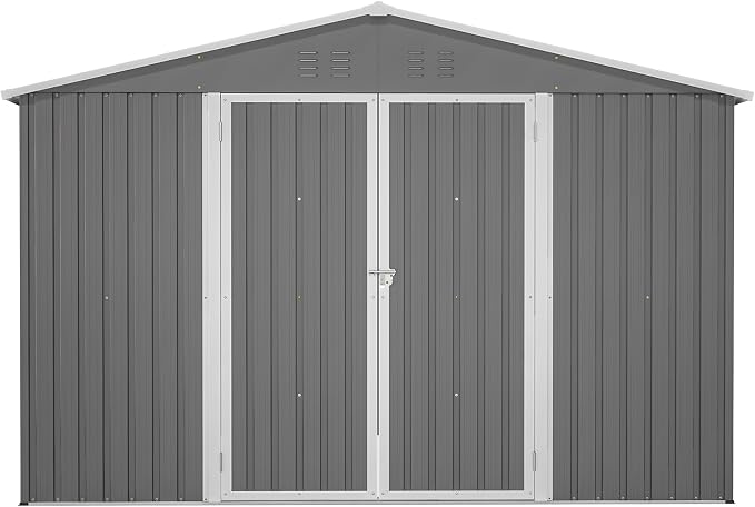 YOPTO 10x10 FT Outdoor Storage Shed,Large Metal Tool Sheds with Updated Frame Structure and Lockable Doors, Garden Shed for Backyard Patio Lawn,Grey