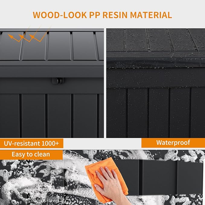 50 GallonOutdoor Storage Box,Resin Deck Boxes Waterproof, IndoorOutdoor Bin for Package Delivery, Patio Cushions, Gardening Tools, Lockable, UV Resistant