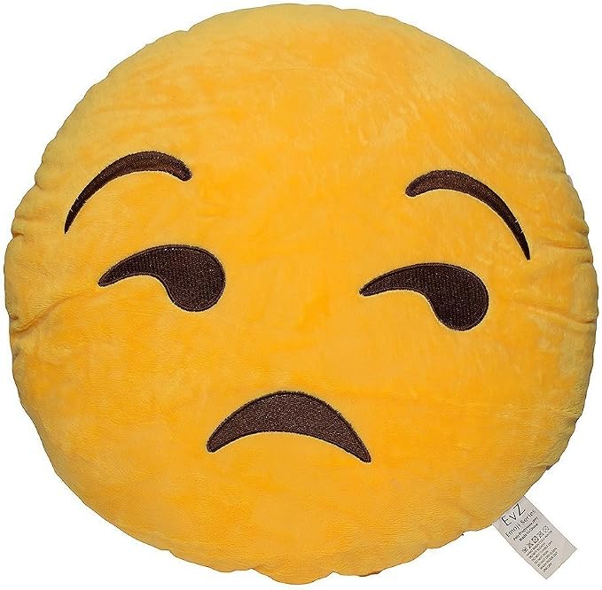 EvZ Official Certified Unamused Plush Pillow - 32cm Large Soft Rolling Eyes Emoticon Cushion - Funny Sassy Decorative Stuffed Toy for Office Humor, Room Decor & Moody Gift (Yellow)