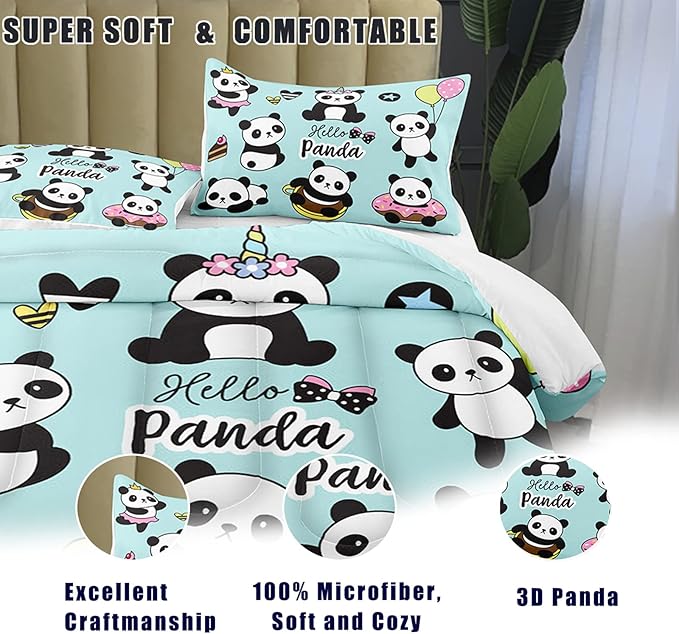 Bodhi Cartoon Cute Panda Comforter Set Full for Boys Kids Girls Teens Soft Microfiber Animal Theme Panda Bedding Set Full Size 3D Panda Comforter Set 1 Comforter+2 Pillow Shams #4007