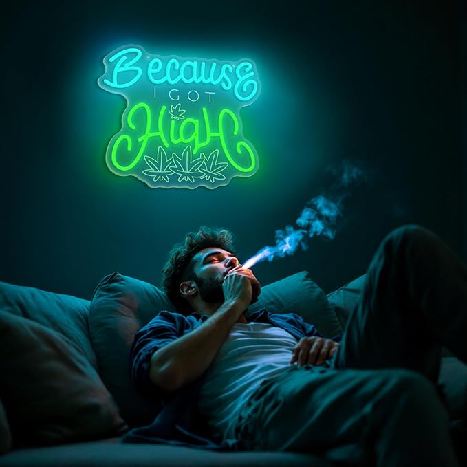 Leaf Neon Sign, Because I Got High Neon Signs for Wall Decor, Dimmable Acrylic Neon Lights for Living Room Bedroom Bar Pub Club Man Cave Game Room Hotel Party Decorations