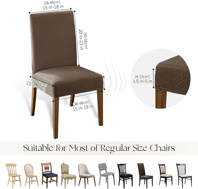 MOSAYT 100% Waterproof Dining Room Chair Covers Set of 6, Super Fit Stretch Jacquard Parson Chairs Slipcovers Removable Washable Chair Seat Protectors for Home, Kitchen, Banquet (Taupe - XL)