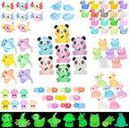 120 Pcs Luminous Mini Resin Animals Glow in The Dark Small Little Tiny Resin Figurines Ducks Axolotls Pandas Garden Miniature Figures for Crafts Micro Landscape Decoration Fairy Garden Accessories