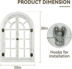 Window Mirrors for Wall Decor -White Arched Wall Mirror Farmhouse Wall Decor Wood Frame Decorative Wall Mirrors Like Window for Bedroom, Living Room, Entrance, Dining Room