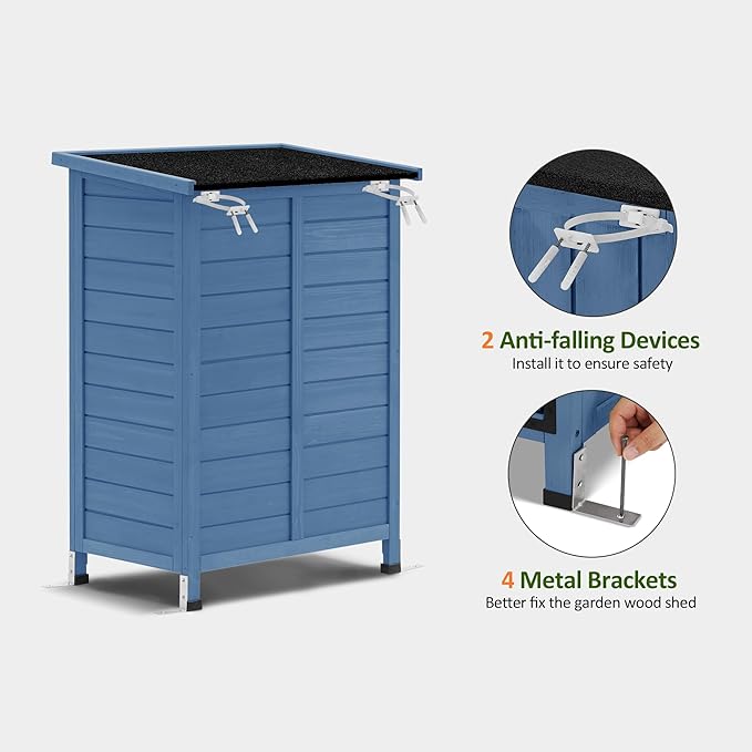 MCombo Outdoor Storage Cabinet, Small Storage Shed with Removable Shelf, Wood Garden Shed with 2 Doors for Yard Patio Lawn (24.6 x 18.3 x 38.2 inch) 0985 (Blue)