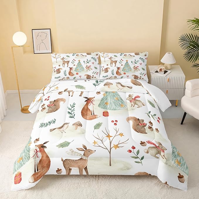 Christmas Comforter King Size,Rabbit Deer Comforter Set for Kids Teens Girls Boys,3Pcs Bedding Set Printed Comforter with 2 Pillowcases,Down Alternative,Soft and Lightweight，King Size