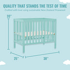 Edgewood 4-In-1 Convertible Mini Crib In Mint, JPMA Certified, Non-Toxic Finish, New Zealand Pinewood, With 3 Mattress Height Settings, Included 1" Mattress Pad