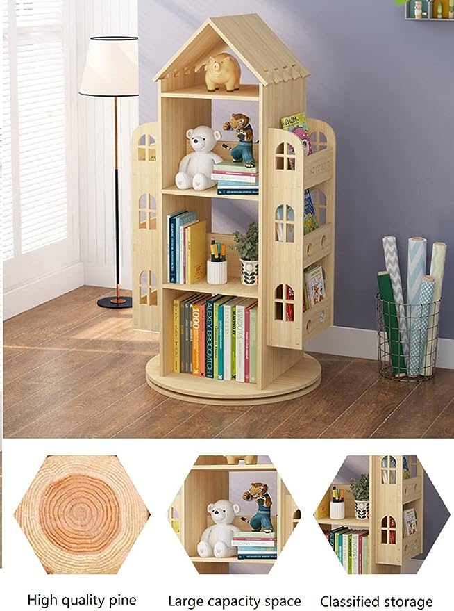 Heehee Rotating Bookshelf 360 Display Floor Standing Bookcase Storage Rack for Kids Children's bookshelf, Book Display Stand, Wood Book Shelf Organizer for Kids, Storage Book Display Case Bookrack