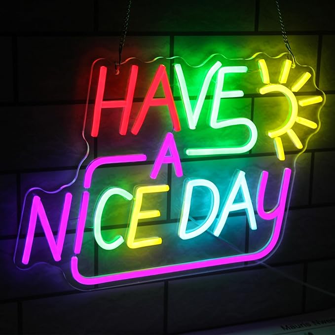 Have A Nice Day Neon Sign for Wall Colorful Letter Neon Light Sun LED Neon Lights Signs Dimmable Words Light Up Signs for Bedroom Living Room School Office Dorm Party Decor Kids Gifts