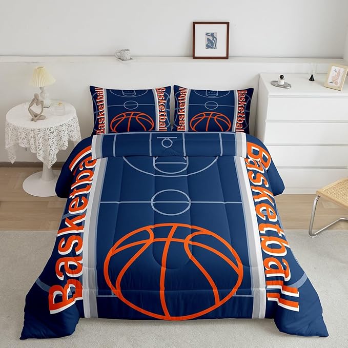 Feelyou Basketball Bedding Set Full Size Gaming Sports Comforter Set for Kids Boys Girls Decor Ball Games Comforter Basketball Sports Duvet Set Bedroom Quilt Set