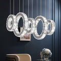 Buccleuch Modern Crystal Chandelier, Dimmable LED Ceiling Light Fixture 5-Ring Adjustable Stainless Steel Pendant Light, Silver Crystal Chandeliers for Dining Room, Bedroom, Living Room - Cool White