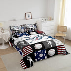 Teen Boy Sports Baseball Twin Bedding Set,Kids Baseball Athlete Comforter Set,Grunge Hippie Tie Dye Ball Bed Comforter Sets Room Decor Patchwork Pattern 1 Pillow Case（Red Blue Black White Grey）
