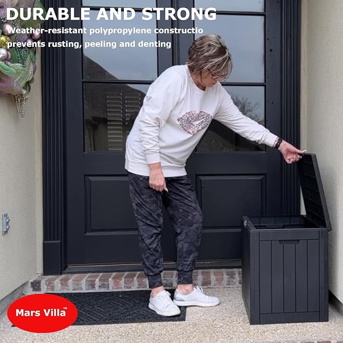 Mars Villa 31 Gallon Deck Box, Outdoor Storage Box Waterproof, Outside Resin Storage Bin for Outdoor Patio Furniture Cushions, Pool Supplies, Garden Tools, UV-Resistant and Weatherproof, Black