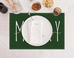 ONWAY Merry Christmas Gold Placemats 12x18 Inch Set of 4 Xmas Winter Holiday Place Mats for Home Party Kitchen Dining Table Decorations Green