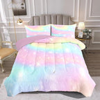 Kids Comforter Bedding Set 3 Piece Super Soft Breathable Print Kids Bedding Sets for Girls, Machine Washable Durable Comforter Set with Comforter with 2 Pillowcases(Twin, Gradient Color)