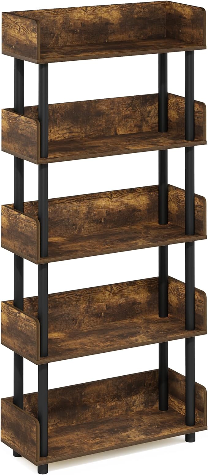 Furinno Turn-N-Tube 5-Tier Toolless Display Rack, Amber Pine/Black