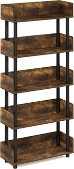 Furinno Turn-N-Tube 5-Tier Toolless Display Rack, Amber Pine/Black
