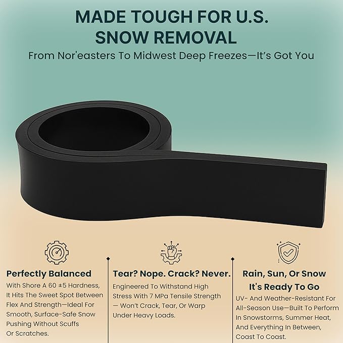 SIMOND STORE - Rubber Snow Plow Cutting Edge – Heavy Duty 96" x 8" x 0.39" Snow Plow Deflector Smooth & Surface-Safe Snow Clearing - Fit for ATV, Tractors,Skid Steers & UTVs Snow Pusher Cutting Edge