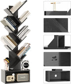 YMYNY 6 Tier Tree Bookshelf, Tall Bookcase, Wood Book Storage Rack with Drawer, Modern Floor Standing Book Shelf for Books/Movies/CDs, Utility Organizer for Living Room, Home Office, Black UHBC016B