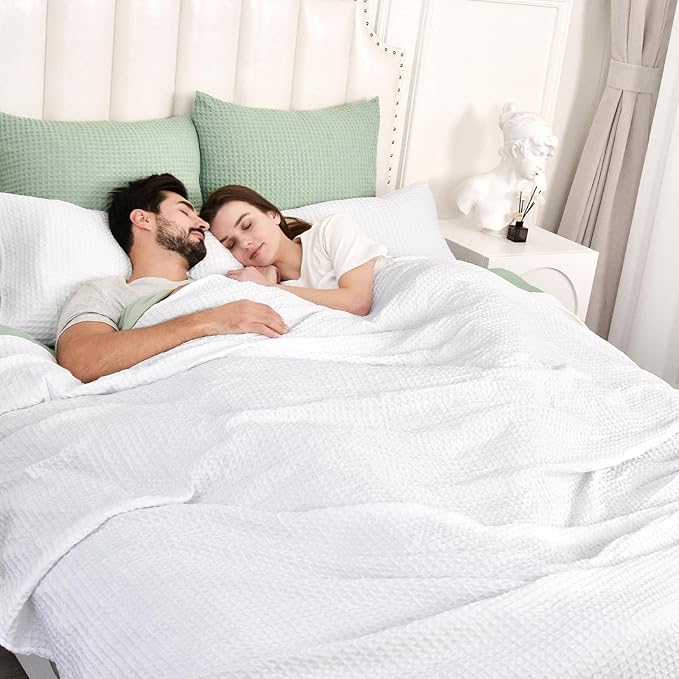 PHF Ultra Soft Waffle Weave Blanket Twin Size 66"x 90"- Washed Lightweight Breathable Cozy Woven Blanket for Bed - Aesthetic Decor for Couch Bedding Sofa Home Car - White