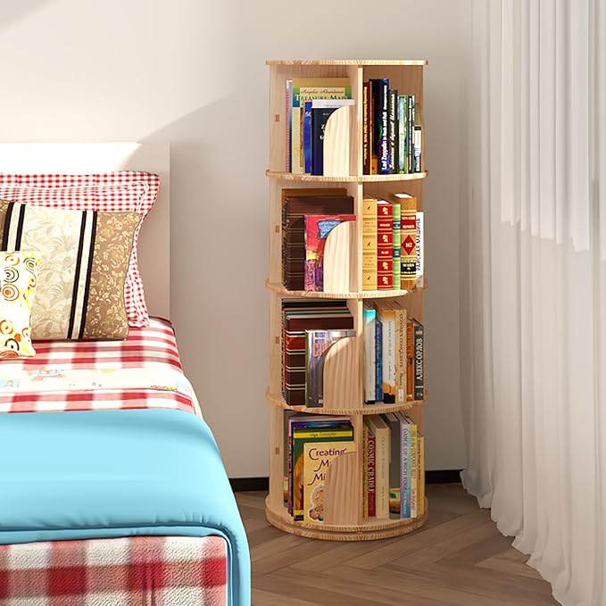 4 Tier Rotating Bookshelf, 360 Display Spinning Bookshelf, Rotating Bookcase for Kids&Adults, Revolving Bookcase, Rotating Bookshelf Tower