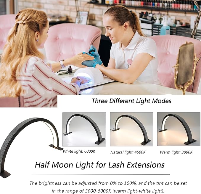 Half Moon Nail Desk Lamp, Half Moon Light for Nail Desk,Arch Light for Nail Techs,Nails lamp Sparkle,Bright Light,Without Shadows,Large Work Space,Pink,28IN