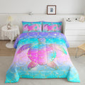 Erosebridal Mermaid Scales Comforter Set for Girls, Tortoise Reptile Bedding Set Twin Size, Sea Turtle Ocean Life Duvet Sets for Kids Children Boys Women, Sweet Girly Down Comforter, Teal Blue