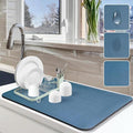Dish Drying Mat for Kitchen Counter, 16"x24" Pad with Rubber Backed (Blue) | Hide Stain Anti Absorbent for Kitchen Counter, Non-slip Drying Mat for Coffee Machine Dish Rack