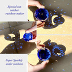 FONMY Gazing Ball Spiral Tail -Decorative Wind Spinner Sun Catcher Rainbow Maker 11 inch Tail and 2 inch Dark Blue Crystal Orb. Indoor Outdoor Garden Decoration -13 inch Height