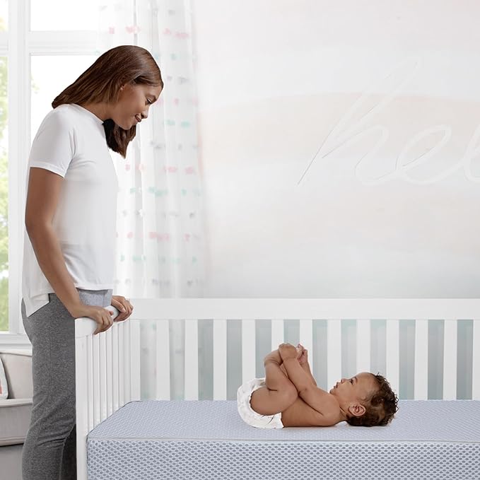Delta Children Brooks 6-in-1 Convertible Crib, Midnight Grey + Simmons Kids Quiet Nights Breathable Crib Mattress with Removable/Machine Washable Cover (Bundle)