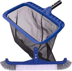 Fine Mesh Pool Net & Brush Head Combo - Sturdy Skimmer with 17.5" Professional Brushes for Pool Wall Cleaning