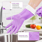 Elgood Reusable Dishwashing Cleaning Gloves with Latex free, Cotton lining,Kitchen Gloves 2 Pairs,Purple+blue large