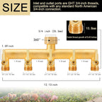 EBH Brass Garden Hose Splitter, 5 Way Outdoor Frostproof Tap Hose Splitter with 5 Individual On/Off Valve and Extended Handle, GHT 3/4-Inch Heavy Duty Hex Female Inlet and 3/4-Inch Male Outlet