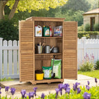 MCombo Outdoor Storage Cabinet, Garden Storage Shed, Outside Vertical Shed with Lockers, Outdoor 63 Inches Wood Tall Cabinet for Yard and Patio 0870 (Natural)