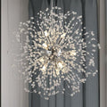 Sputnik Crystal Chandelier, Modern Beaded Ceiling Lamp with Chrome, Round Dandelion Pendant Light Fixtures for Living Room Bedroom Dining Room Farmhouse Kitchen Island (Chrome 9Lights)